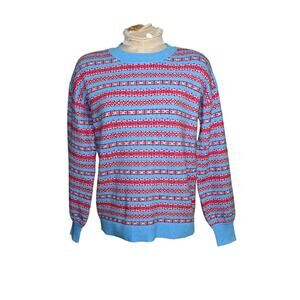 LOFT Striped Knit Sweater Blue Red Fair Isle Crewneck Size‎ Small NWT